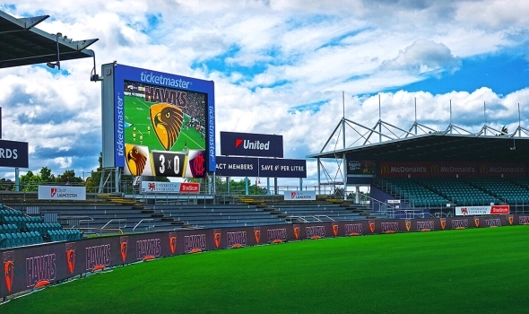York Park Stadium perimeters Hawthorn Hawks scoreboad and LED perimetes screens